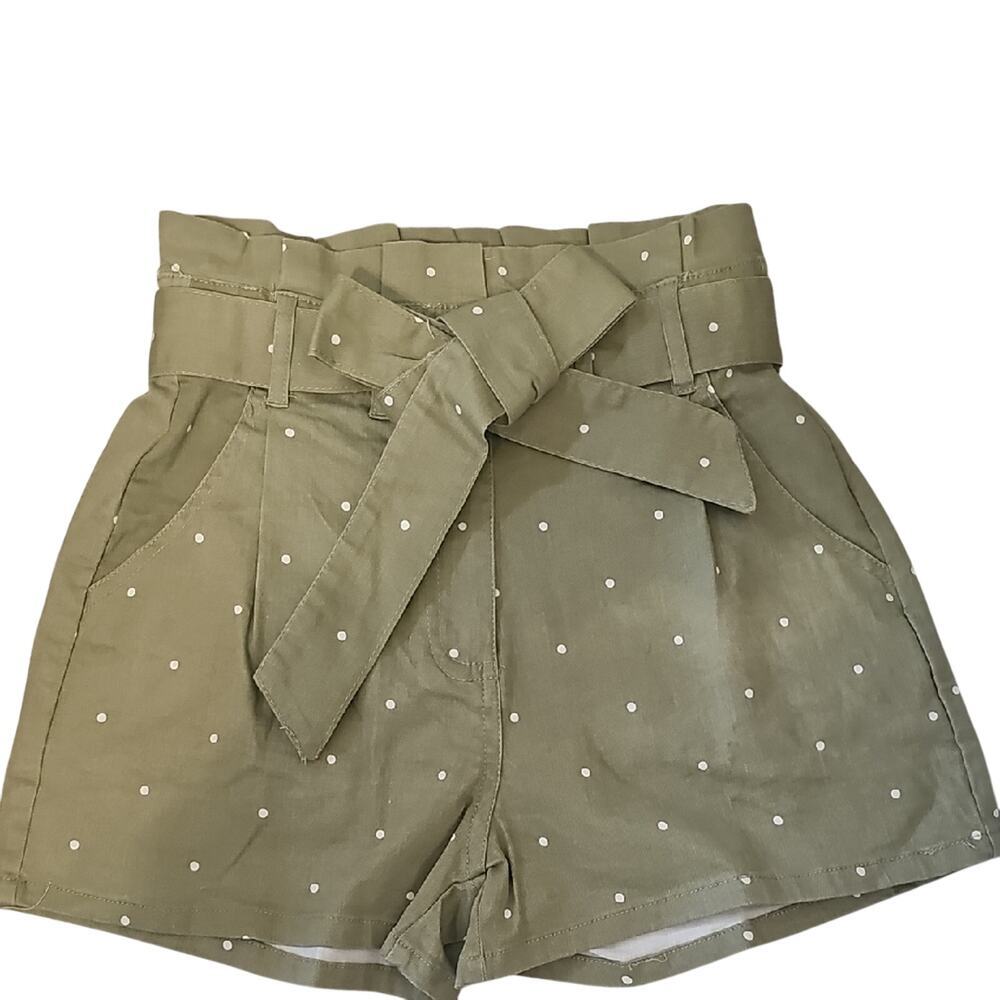 Mine Olive Polka Dot Paperbag Waist Shorts High Rise Belted NWOT cottagecore S